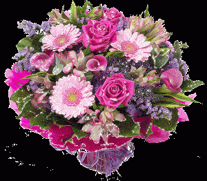 Живая открытка с днем рождения женщине с букетом красивых цветов