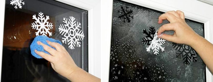 Как украсить окна к Новому году трафаретом